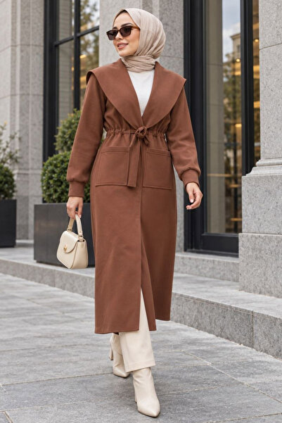 Neva Style Shawl collar suede brown hijab cap 72112kh
