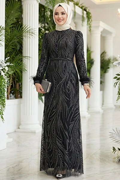 Neva Style Silvery Black Hijab Evening Dress 23061S