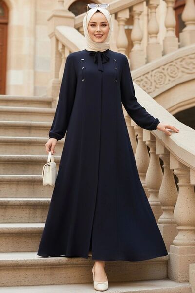 N.S NEVA STYLE Fermuarlı Lacivert Tesettür Abaya 85102L
