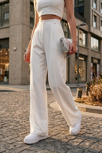 FEMİNEER.com enter Women's White High-Waist Palazzo Pants