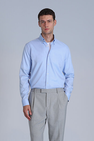 Lufian Jakob Erkek Basic Gömlek Slim Fit Mavi