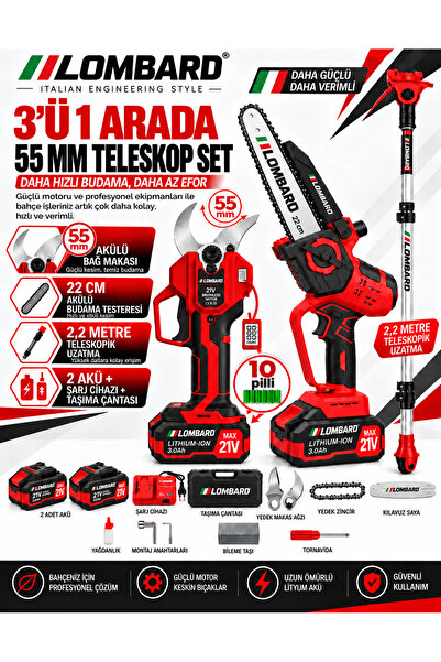 Cros LOMBARD Italia Teleskopik Uzatma + 55 Mm Dijital Budama Makası + Otomati...