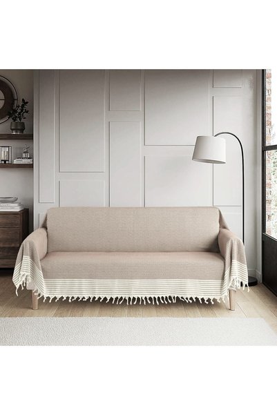 Bumedo Buldan Work Knitted Single and Triple Cotton Woven Sofa Bed Sofa Cover Set 3-3-1-1 - Mink
