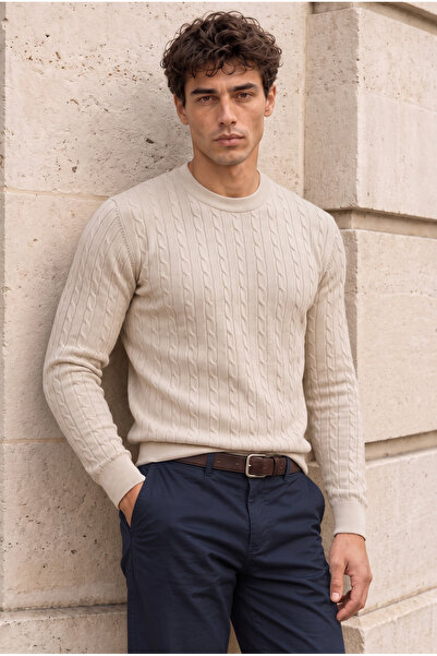 Valiberta Malick Thin Knit Crew Neck Men's Sweater - Stone