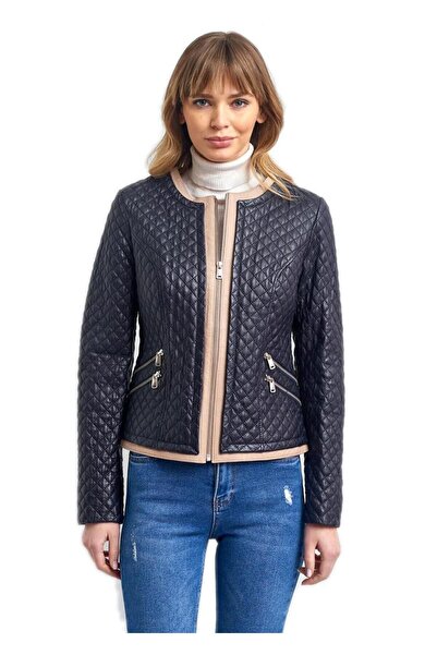 Pierre Cardin Melanie Kapitone Bisiklet Yaka Gerçek Deri Ceket