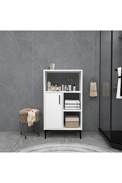 ARNETTİ Sanimas Banyo Dolabı Beyaz | 5 Raflı Kapaklı Çok Amaçlı Saklama ve Dü...