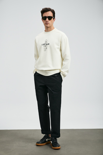 Lufian Sımba Erkek Sweatshirt Kırık Beyaz