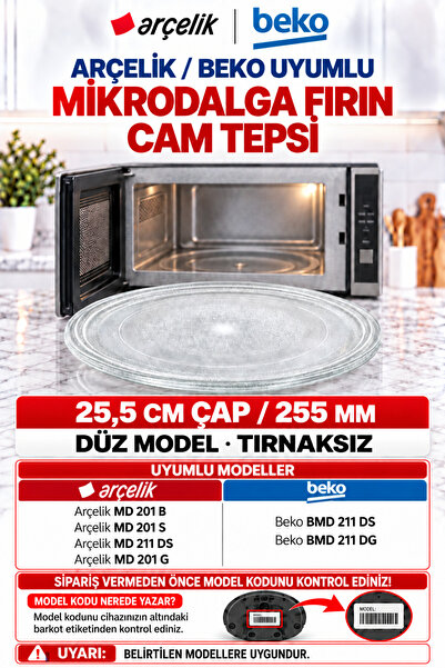 Arçelik Beko Md 201 S Solo Uyumlu Mikrodalga Fırın Cam Tepsi Düz Tabak Çap 25...