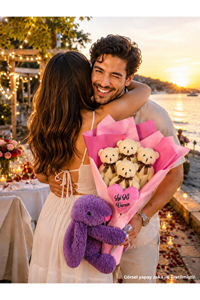 Pandamkee Sevgiliye Hediye Peluş Ayıcık Buketi – Tavşan ve Ayıcıklarla Romant...