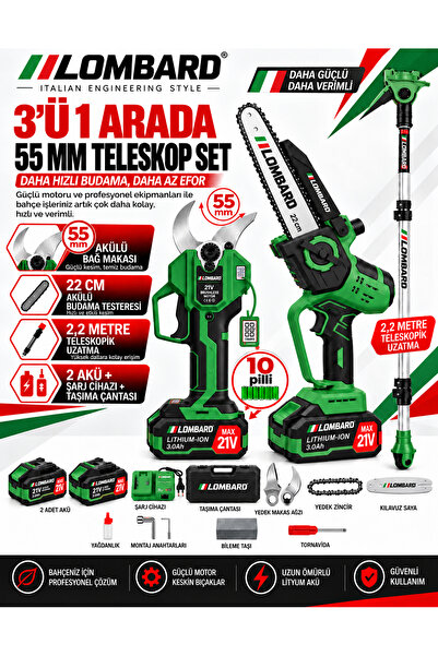 Cros LOMBARD Lombard 3 In 1 Otomatik Yağ Pompalı Testere 55 Mm Dijital Budama...