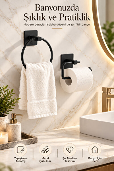 UG Home Μαύρη τετράγωνη θήκη για χαρτί υγείας με αυτοκόλλητο μαύρο ράφι χαρτι...