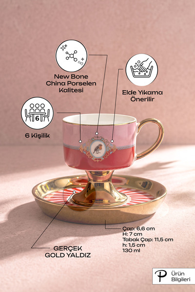 Perotti Birdy Porselen 6 Kişilik 12 Parça Kahve Fincanı Takımı