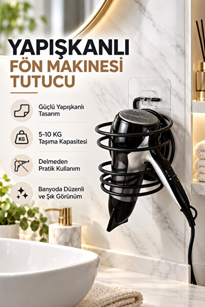 Fön Makinesi Askısı Saç Kurutma Makinesi Tutacağı Yapışkanlı Banyo Düzenleyici