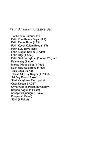 Fatih Anasınıfı Kırtasiye Seti