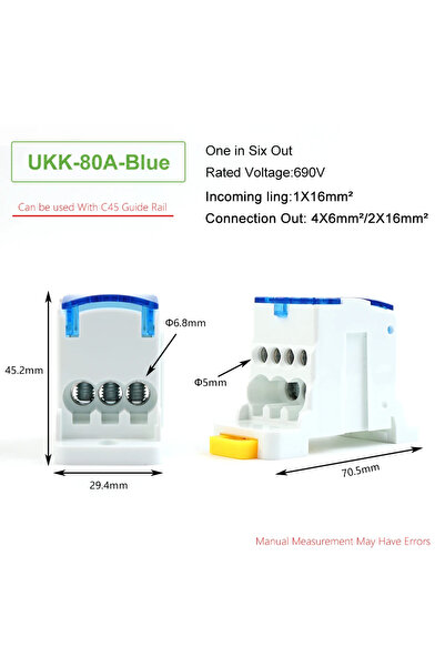 Choice UK-80A-BL Din Rail Terminal Block UKK 80/125/160A Distribution Box One...