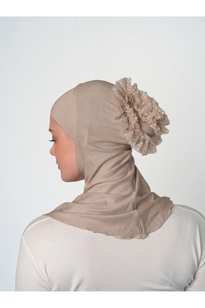 ec ecardin Large Hijab Bonnet with Button - Laced Neck Collar Bonnet - Dark Mink - (St124), (Id 7812409)