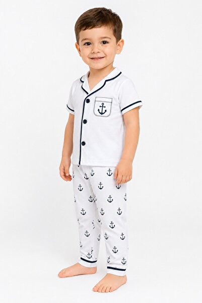 dinamik çocuk Αγόρια/Βρέφη με σχέδιο Sailor, κοντομάνικο καλοκαιρινό σετ πιτζ...