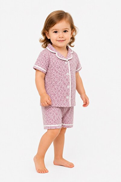 dinamik çocuk Kız Çocuk Kalp Desenli Pijama Takımı Yazlık Kısa Kollu Şortlu A...