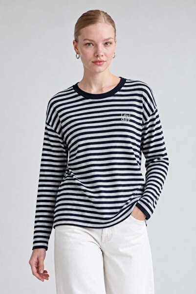 Levidor Çizgili Sweatshirt Siyah - Beyaz