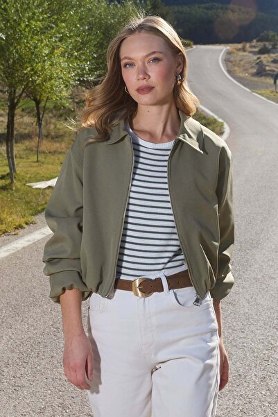 Fulla Moda Fermuarlı Polo Yaka Bomber Ceket