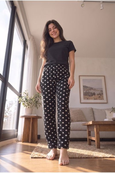 Yediler Tekstil Women's Comfortable Fit High Waist Patterned Soft Fleece Pajama Bottoms