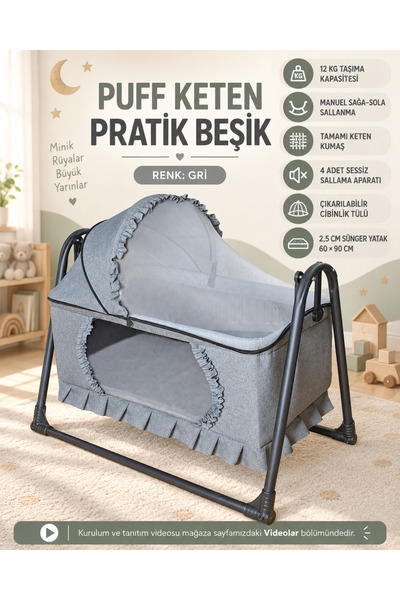 Shadow Size SHADOW puff Keten Fileli Silinebilir Portatif Sallanır Anne Yanı ...