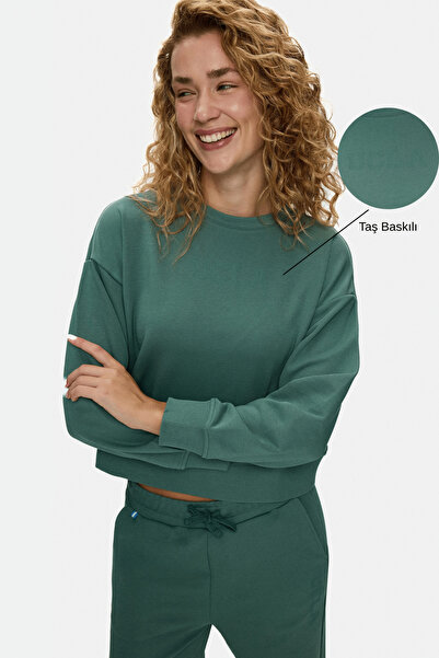 UCLA Γυναικείο φούτερ CLARICE Sage Green με λαιμόκοψη ποδηλάτου, βαμβακερό, μ...