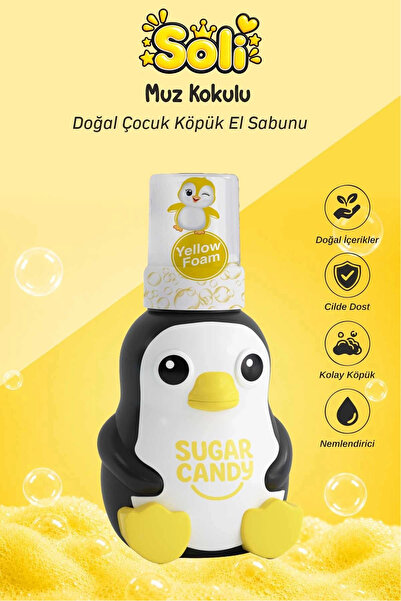 Muz Kokulu Doğal Vegan Çocuk Köpük El Sabunu SOLI 350 ml Vegan Parabensiz Sarı Köpük