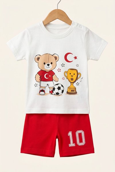 dinamik çocuk Baby Boy Unisex Our Kids Moon Star Cup Teddy Bear Printed Short...