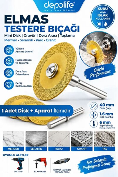 Depolife Elmas Testere Bıçağı Mini Disk Gravür Derz Arası Taşlama Mermer Sera...