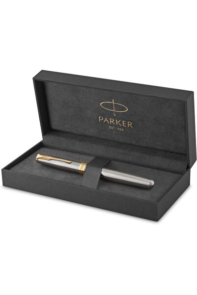Parker قلم حبر جاف من الفولاذ المقاوم للصدأ من سونيت مع حواف ذهبية
