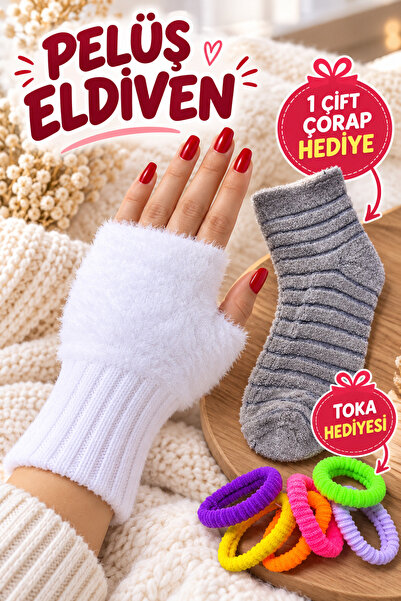 Hitit Socks Kadın 1 Çift Kışlık Parmaksız Termal Esnek Polarlı Peluş Eldiven