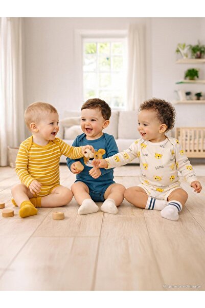 Civil Baby 3 τεμάχια μακρυμάνικο μπαντούνι με σχέδιο λιοντάρι 0-36 μηνών με κ...