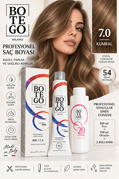 botegohair 7.0 Yoğun Kumral Profesyonel Saç Boyası Seti
