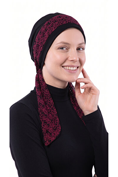 elysianfidan Bandana Buklet cu legături, negru, roșu claret, turban gata făcu...