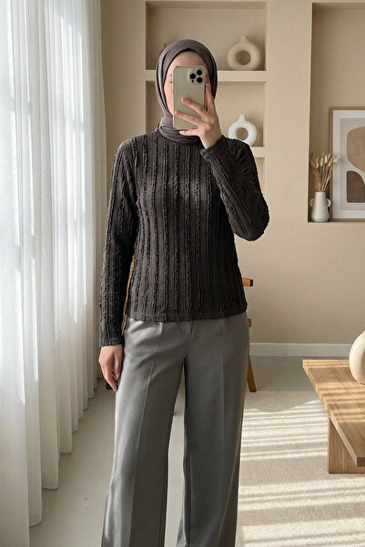 Modamorfo Women's Textured Stretch Knitted Blouse 975 - Anthracite