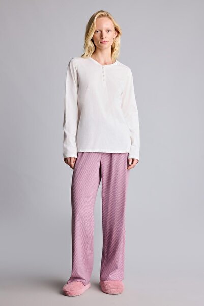 DeFacto Relaxed Fit Button Detail Long Sleeve Cotton Pajama Set H9094Ax26Au