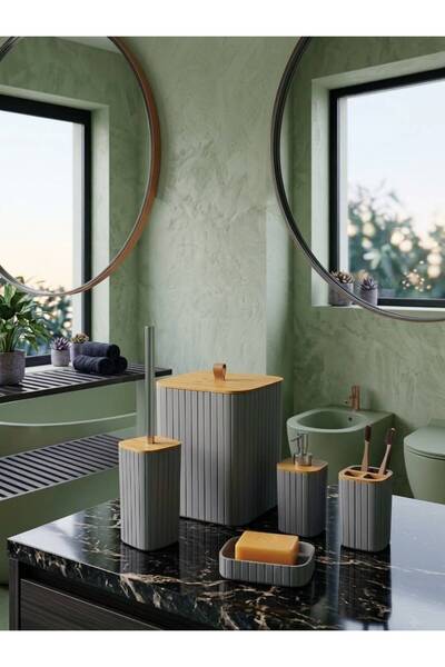 5'li Banyo Seti Çöp Kovası, Diş Fırçalık,Wc Fırçası,Sabunluk,Sıvı Sabunluk