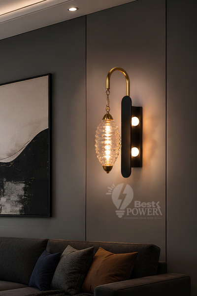 best power مصباح حائط LED فاخر 7145-W - لمسة نهائية ذهبية مع غطاء محكم، 3 مست...