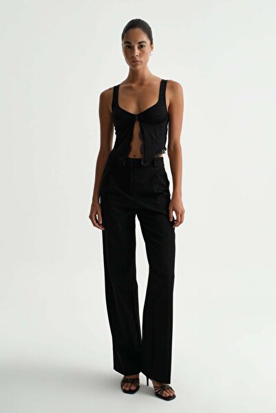 Açelya Okcu Παντελόνι Premium VENTO Mid Waist φαρδύ μπατζάκι Woven