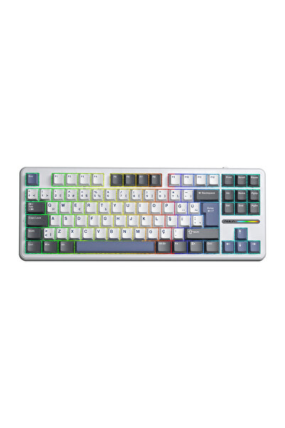 Aula F87 PRO Mekanik RGB TKL GrayWood V4 Switch Kablosuz Makrolu Hot Swap Tür...