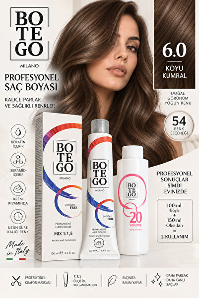 botegohair Profesyonel Krem Saç Boyası - 6.0 Yoğun Koyu Kumral Kumral 100 ml ...