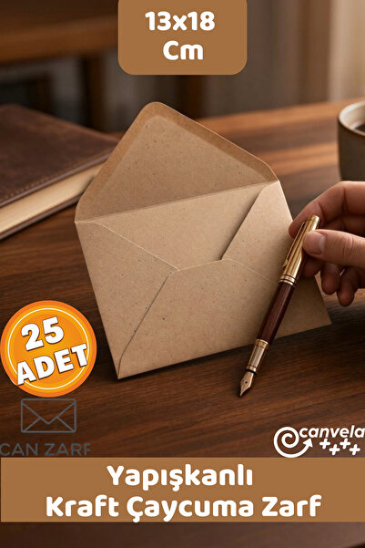 İstisna 25 Adet 13*18 Kahverengi Çaycuma Kraft Zarf Düğün Davetiye Lüks Tebri...