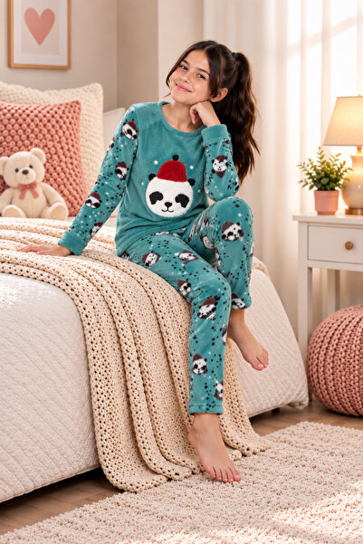 ROMEO LİFE Girls' Long Sleeve Fleece Plush Fabric Winter Warm Pajama Set 8065