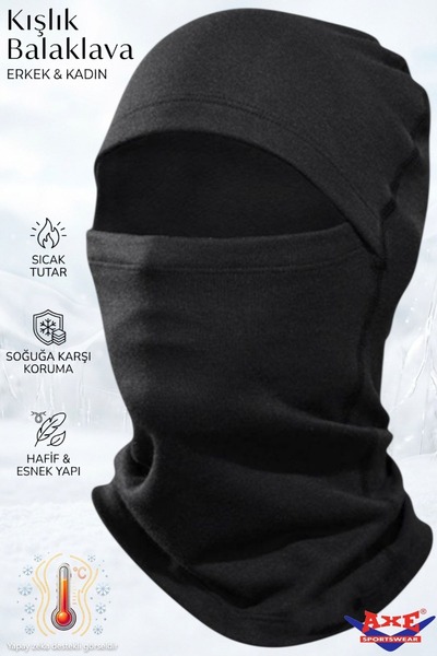 AXE SPORTSWEAR Μαύρη λεπτή αντιανεμική θερμική μάσκα χιονιού Balaclava Biker ...