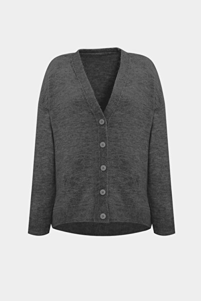 Açelya Okcu Premium V-Neck Wool Blended Women's Knitwear Cardigan