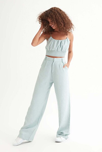 Açelya Okcu High Waist Palazzo Sandy Linen Trousers