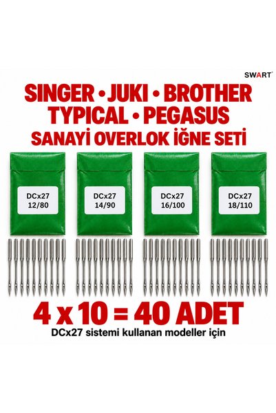 Swart SANAYİ OVERLOK İGNE SETİ SİNGER JUKİ TYPİCAL KONFEKSİYON TERZİ  12-14-1...