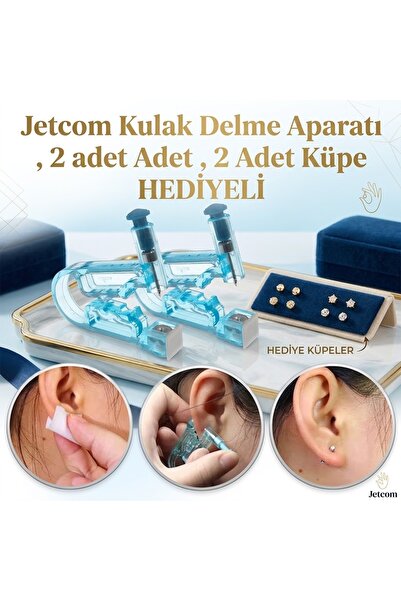 Jetcom 2 Adet Kulak Delme Piercing Küpe Tabancası Tek Kullanımlık Hijyenik Ku...