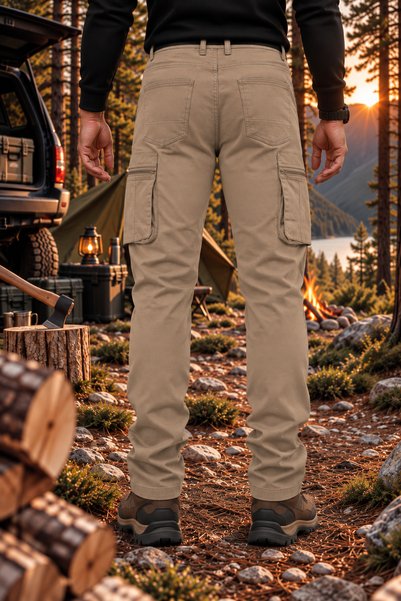Polviton Men's Cargo Pocket Trousers Tactical Slim Fit Cream 206